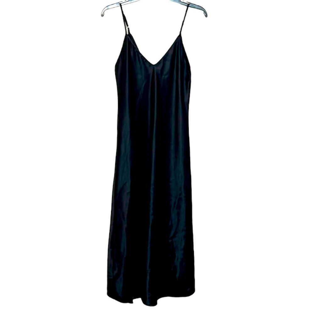 🌞 Vintage Long Black Frost Silky Like Disco Sexy Slip dress women size S